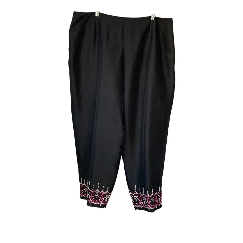 S.L.B. Woman black silk‎ capri with pink embroidered cuff. Size 22W